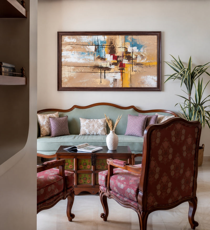 Golden Earth Abstract Composition shown in a room setting