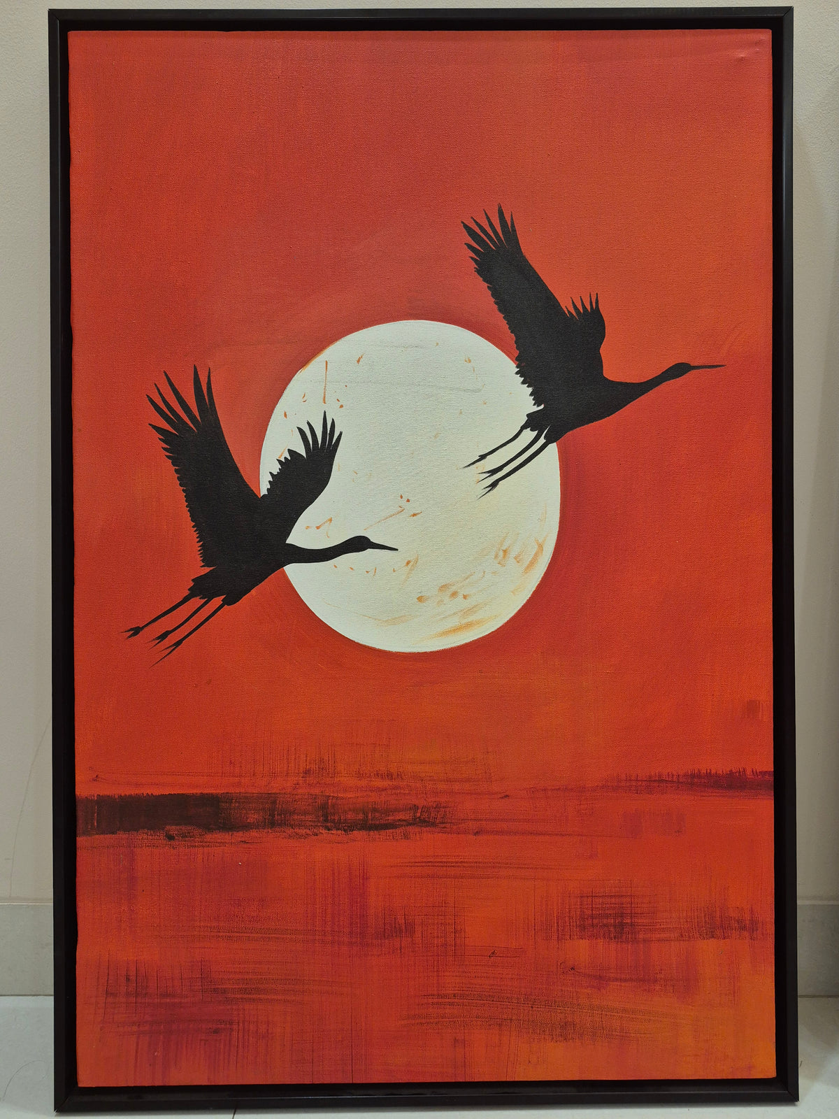 Crimson Cranes – Handmade Bird Painting Set of 2 The Palace of Hues