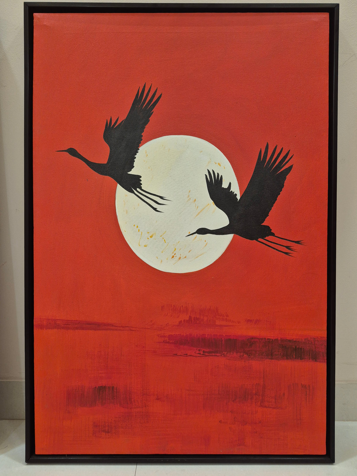 Crimson Cranes – Handmade Bird Painting Set of 2 The Palace of Hues