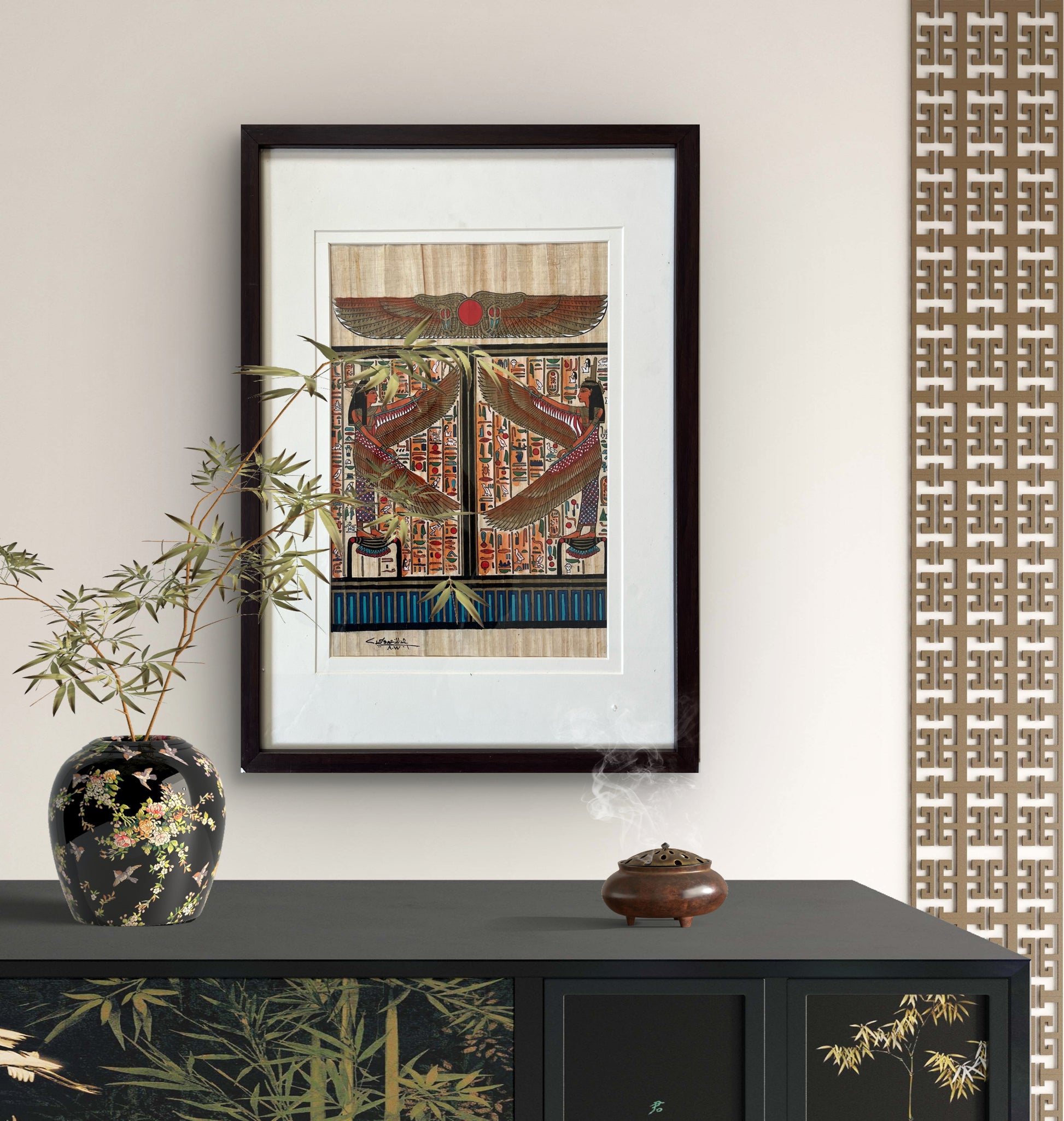 Egyptian Papyrus Art - Guardians of the Temple The Palace of Hues