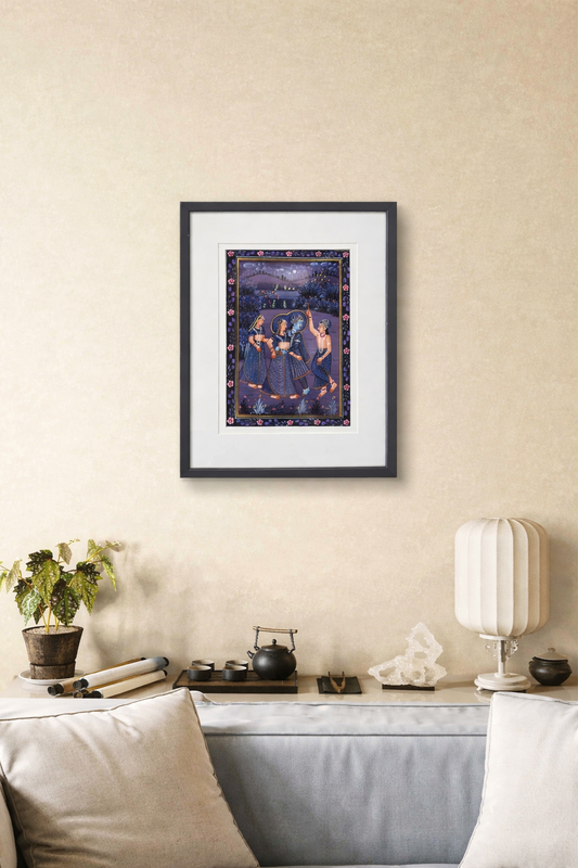 Pichwai Art - Krishna Under the Blue Moon The Palace of Hues