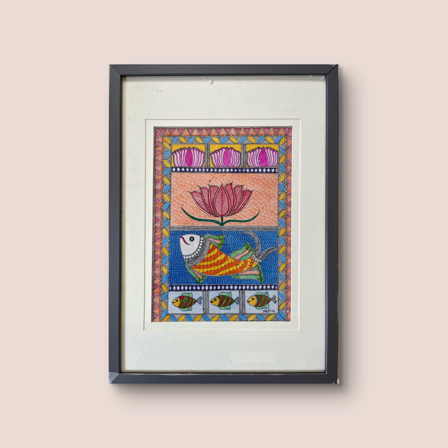 Madhubani - Lotus & Fish The Palace of Hues