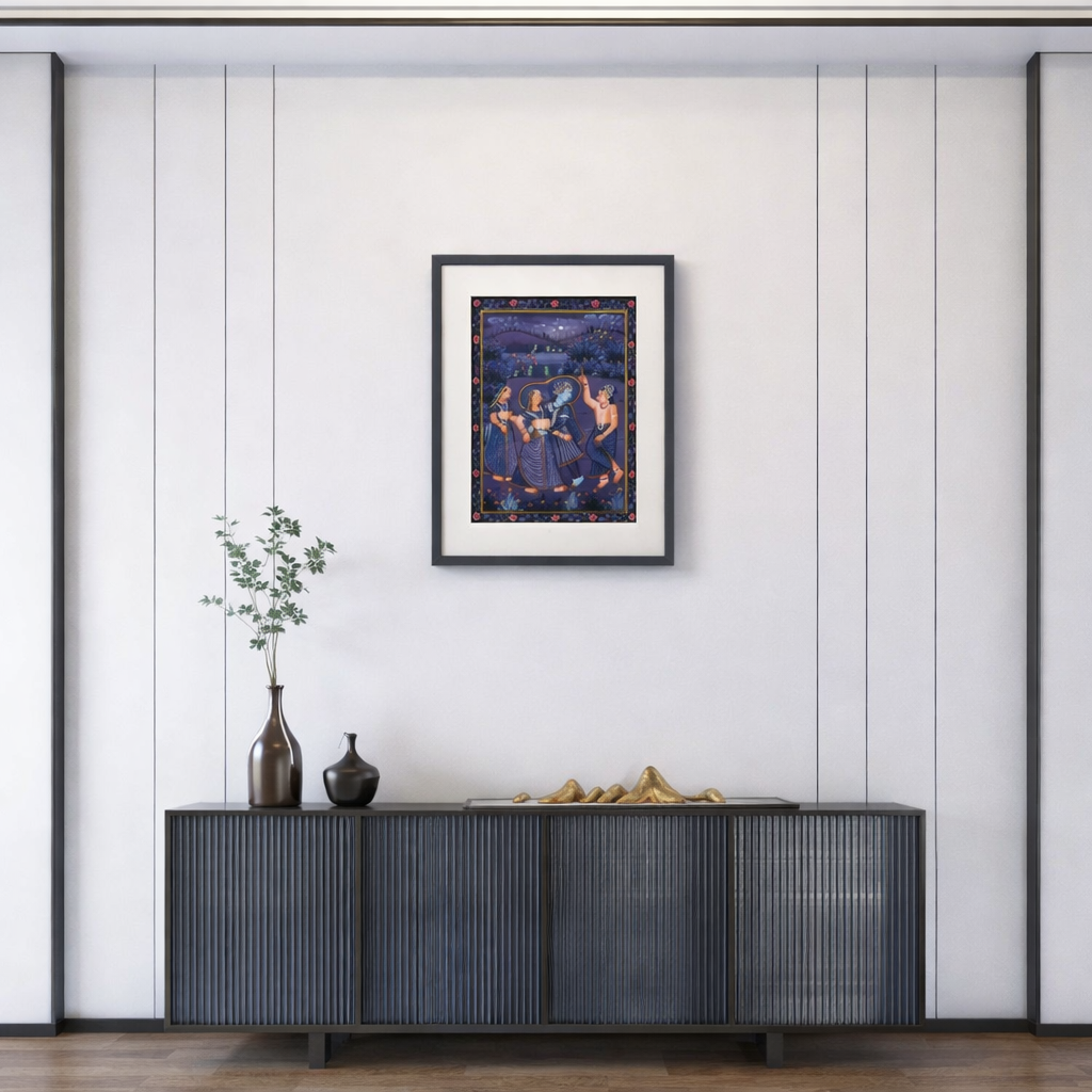 Pichwai Art - Krishna Under the Blue Moon The Palace of Hues