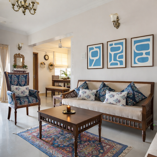 Hand Painted Bohemian Blue Set of Three