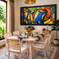 Abstract Bird Forms Painting shown in a room setting