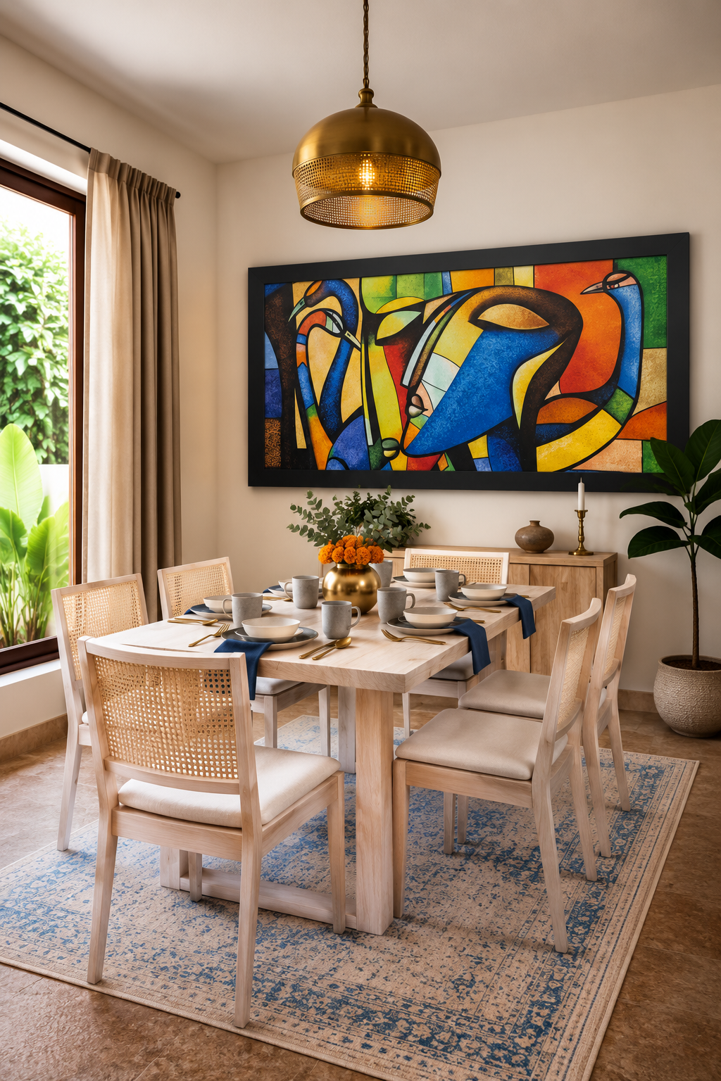 Abstract Bird Forms Painting shown in a room setting
