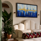 Abstract Coastal Horizon Painting shown in a room setting