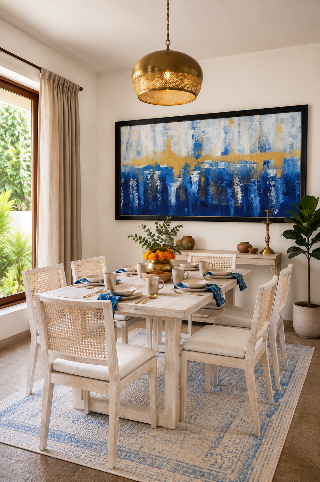Abstract Coastal Horizon Painting shown in a room setting