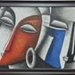 Abstract Faces with Birds, framed