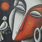 Abstract Faces with Birds, brushwork detail