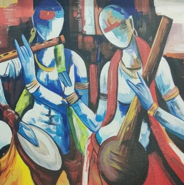 Abstract Musicians Canvas Art, brushwork detail