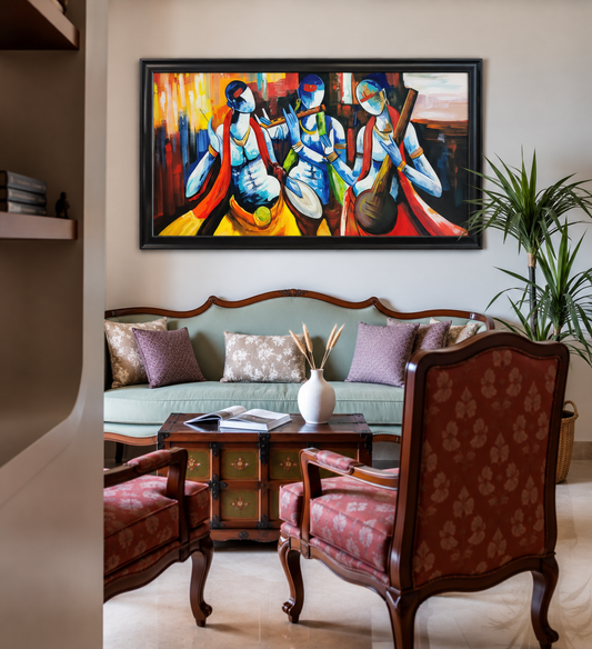 Abstract Musicians Canvas Art shown in a room setting