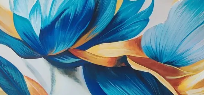 Blue Lotus Flower Artwork, brushwork detail