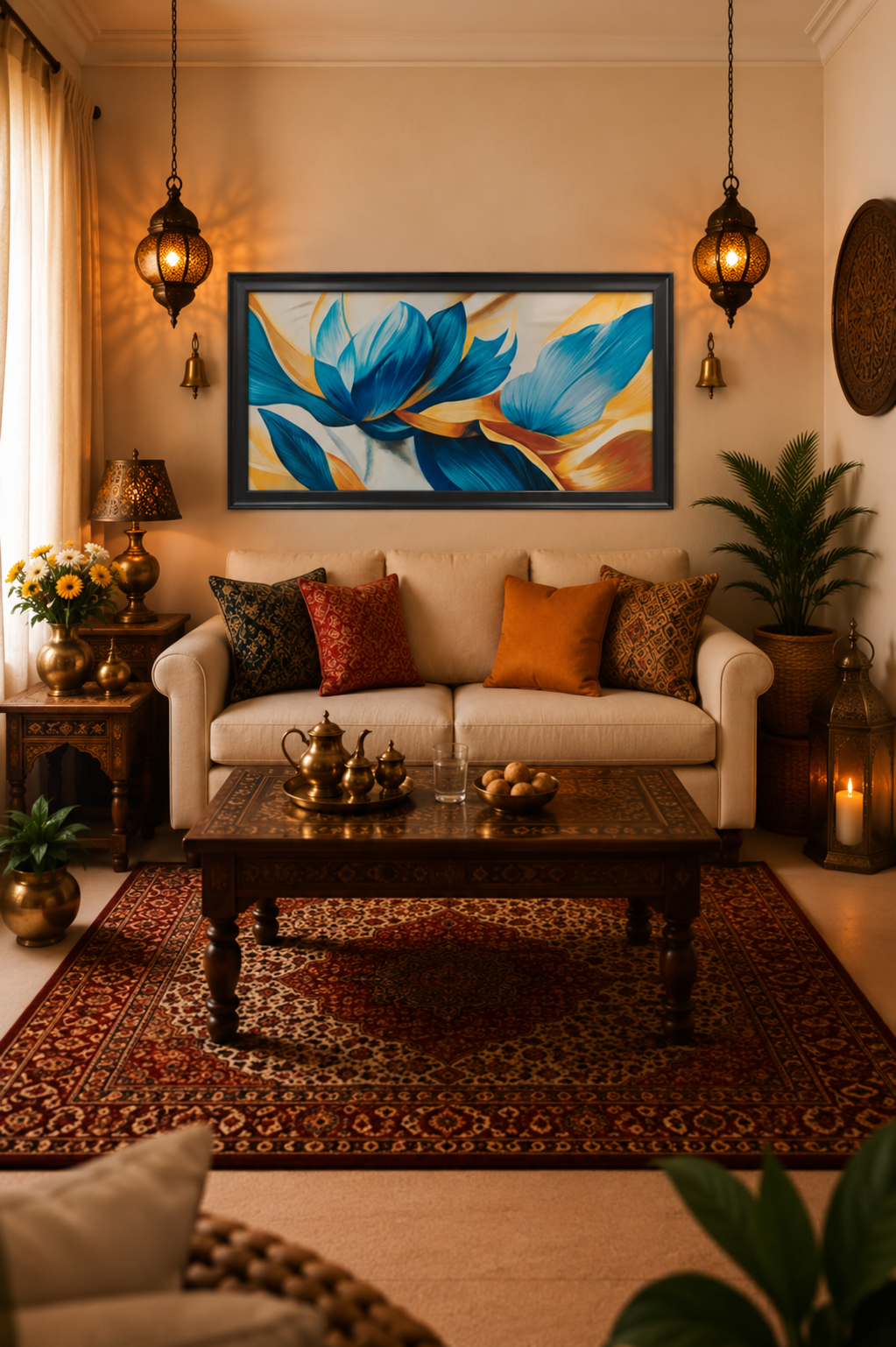 Blue Lotus Flower Artwork shown in a room setting