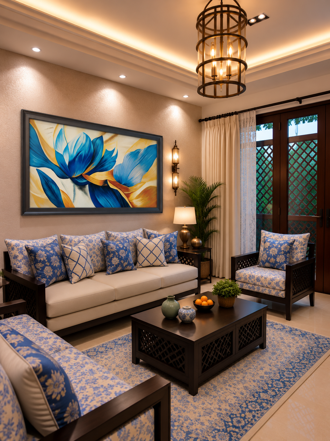Blue Lotus Flower Artwork shown in a room setting