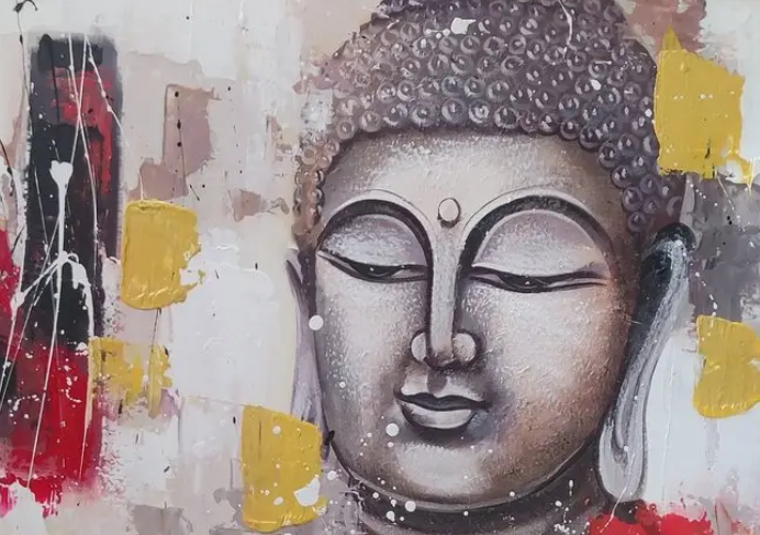 Buddha Abstract Canvas Art, brushwork detail