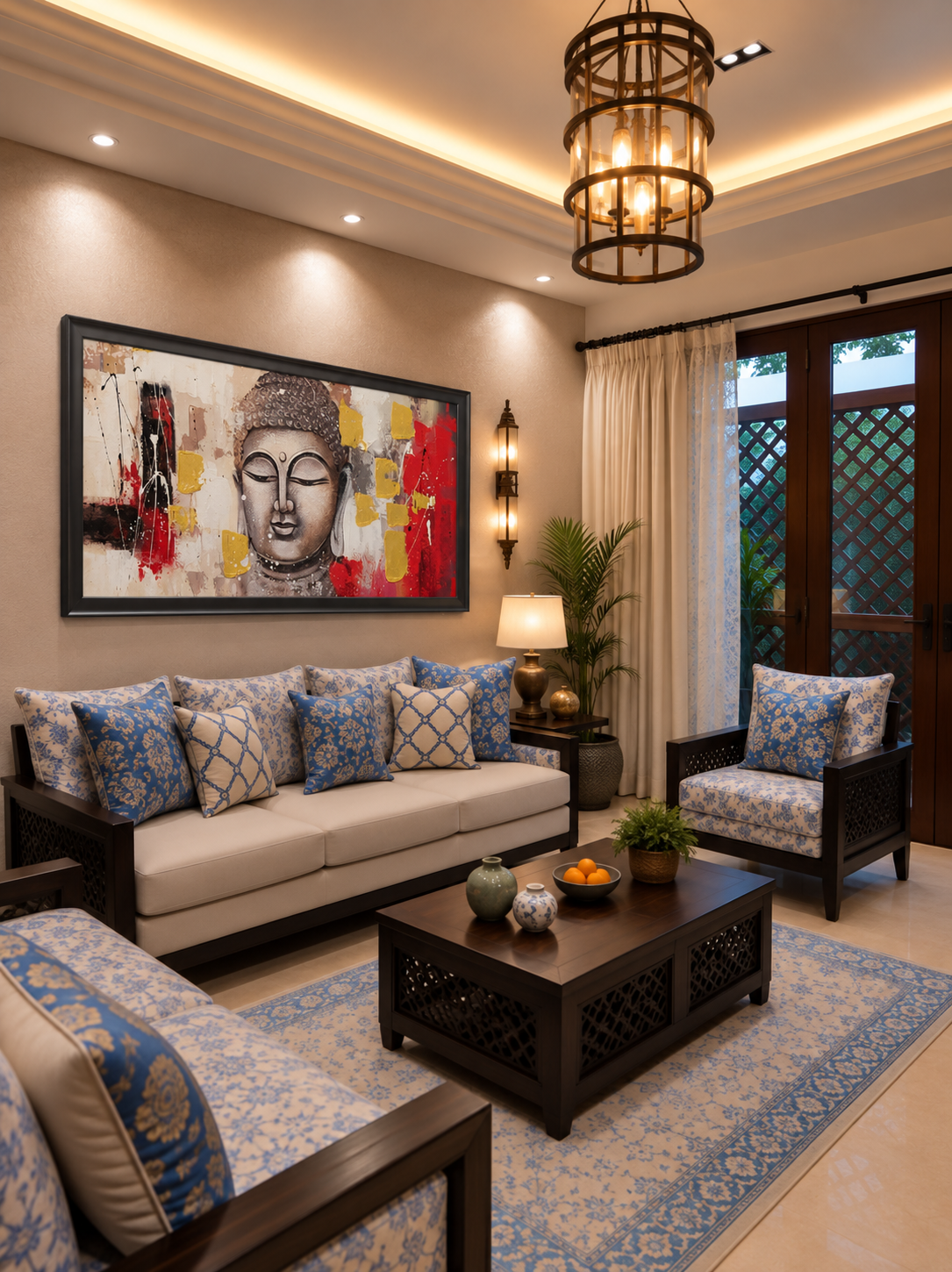 Buddha Abstract Canvas Art shown in a room setting