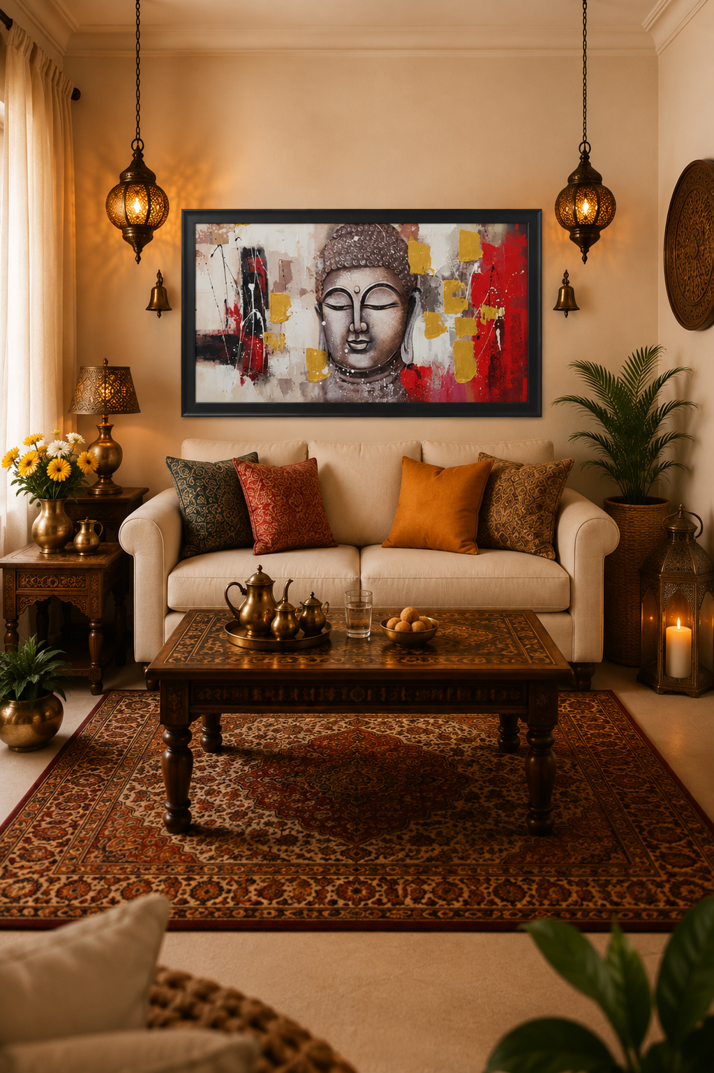 Buddha Abstract Canvas Art shown in a room setting