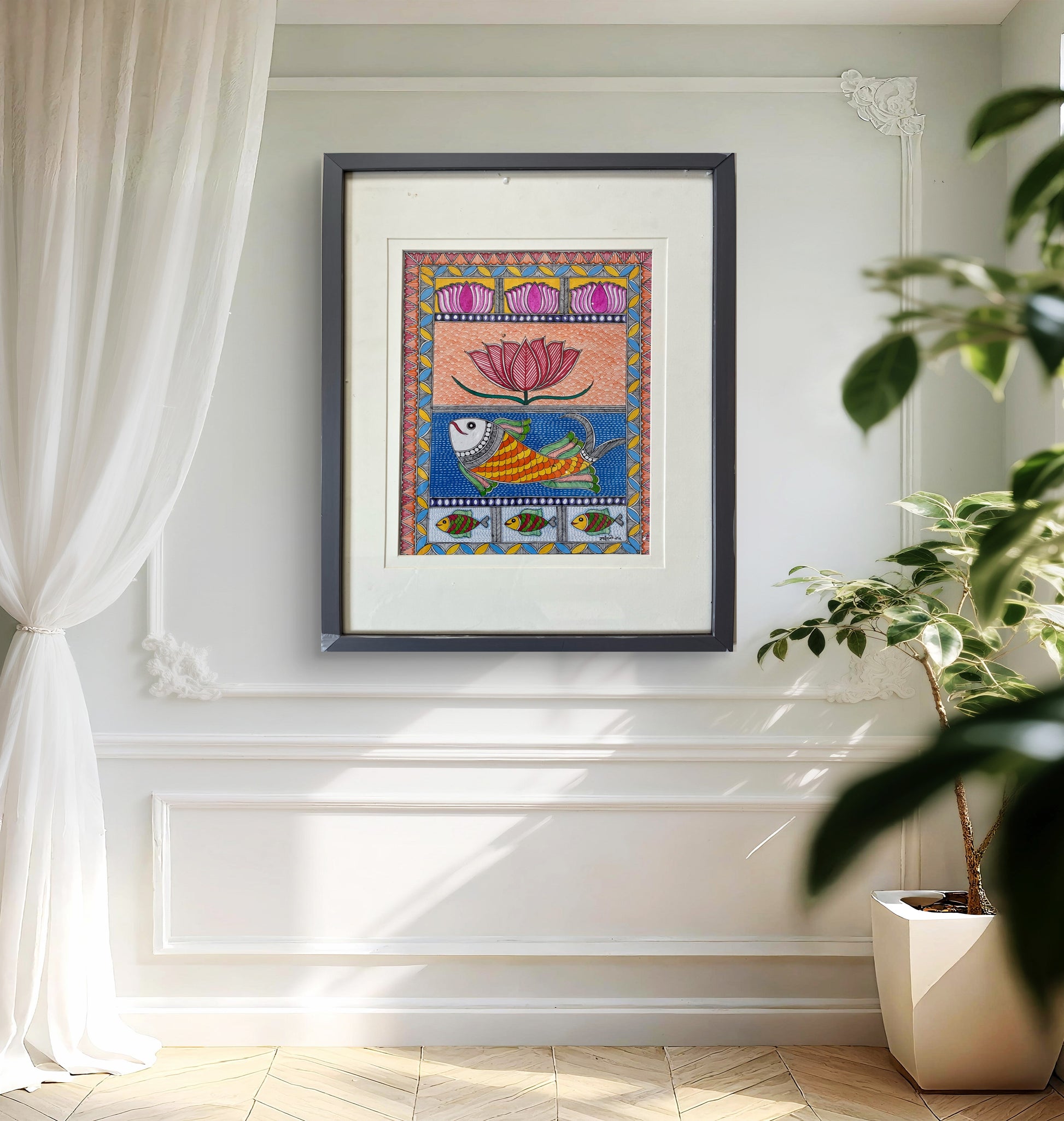 Madhubani - Lotus & Fish The Palace of Hues