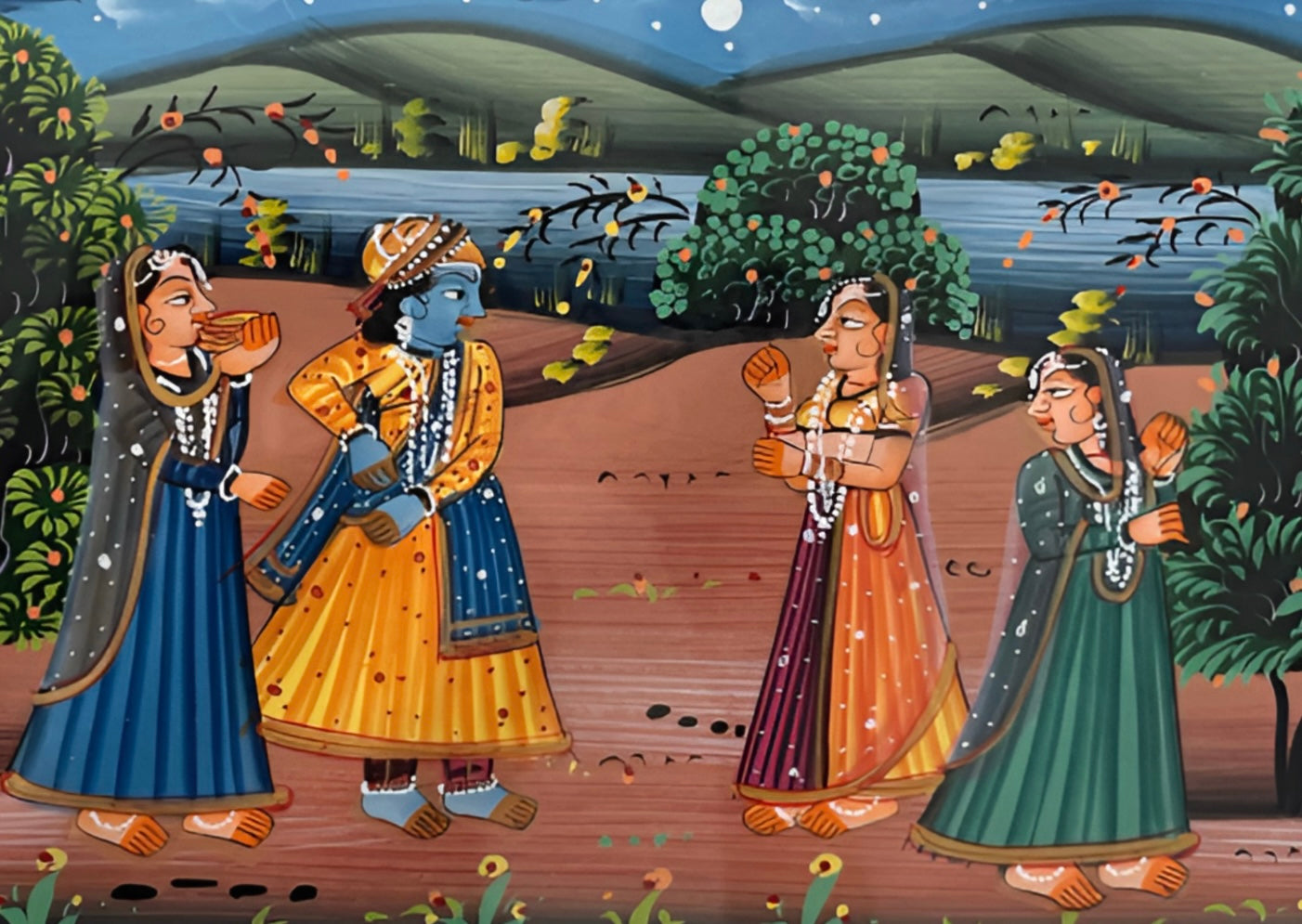 Pichwai Art - Radha-Krishna under the moon The Palace of Hues