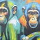 Colorful Monkey Trio Canvas, brushwork detail