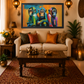 Colorful Monkey Trio Canvas shown in a room setting