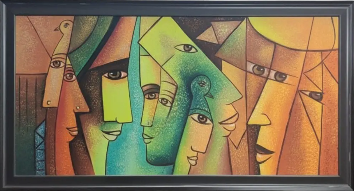 Cubist Faces Canvas Art, framed