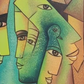Cubist Faces Canvas Art, brushwork detail