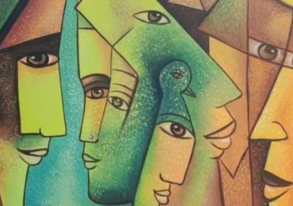 Cubist Faces Canvas Art, brushwork detail