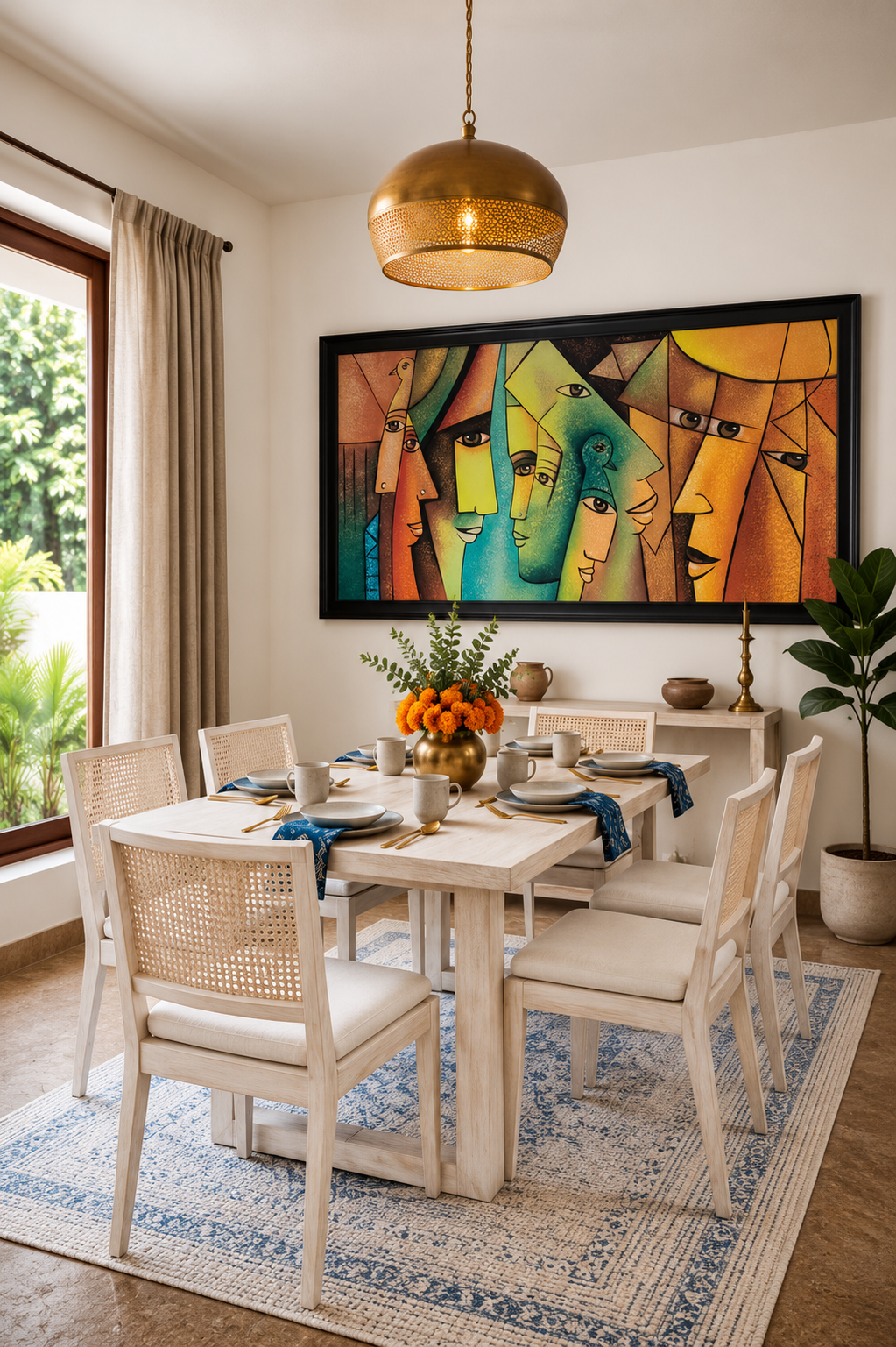 Cubist Faces Canvas Art shown in a room setting