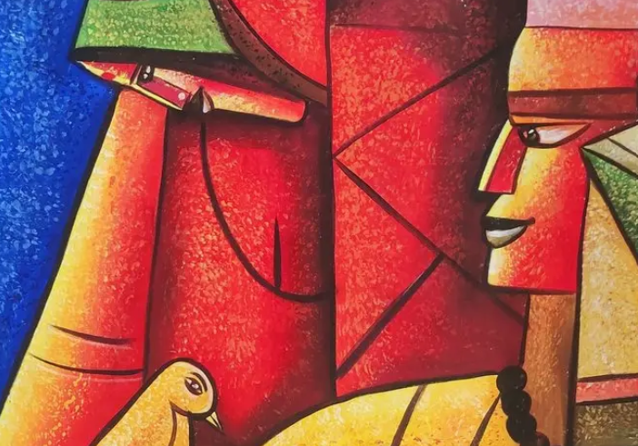Cubist Figures Wall Decor, brushwork detail