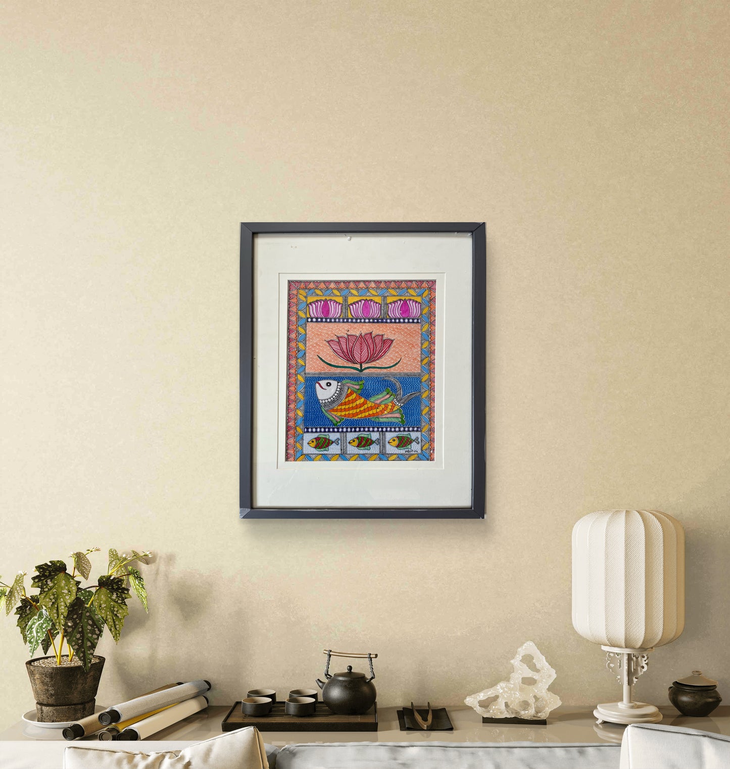 Madhubani - Lotus & Fish The Palace of Hues