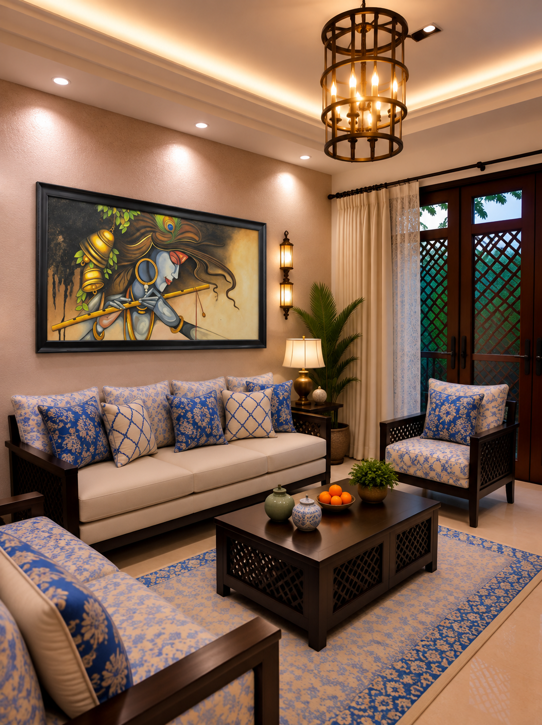 Divine Flute Player Art shown in a room setting