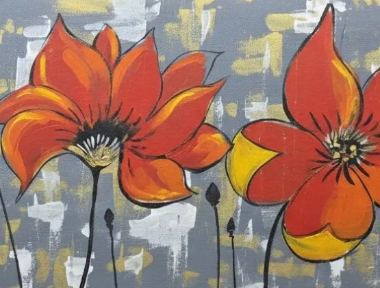 Floral Abstract Canvas Art, brushwork detail