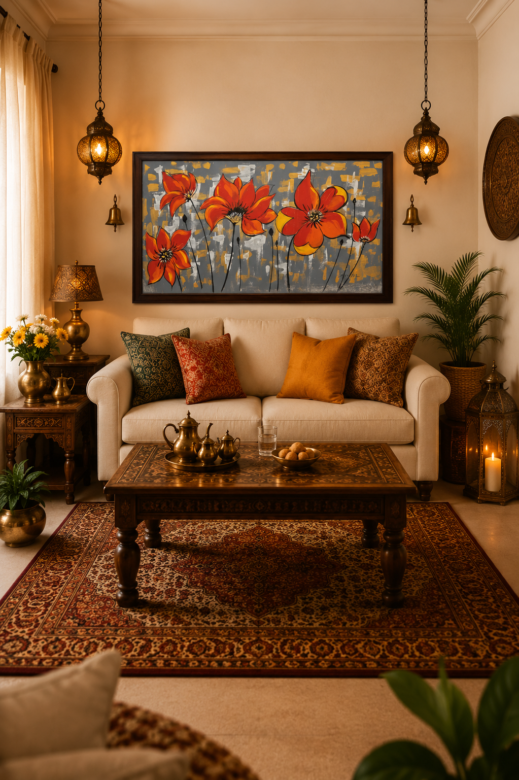 Floral Abstract Canvas Art shown in a room setting