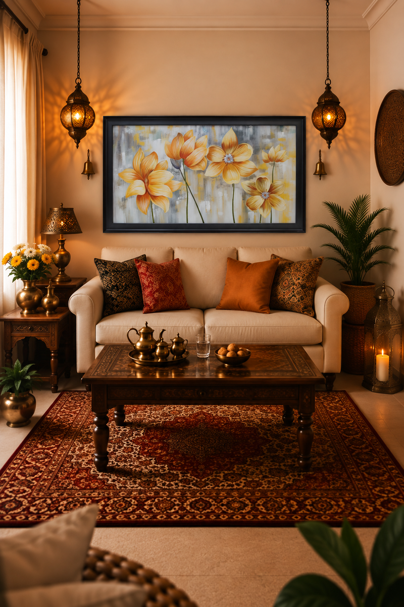 Floral Canvas Wall Art shown in a room setting