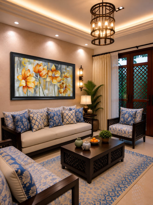 Floral Canvas Wall Art shown in a room setting