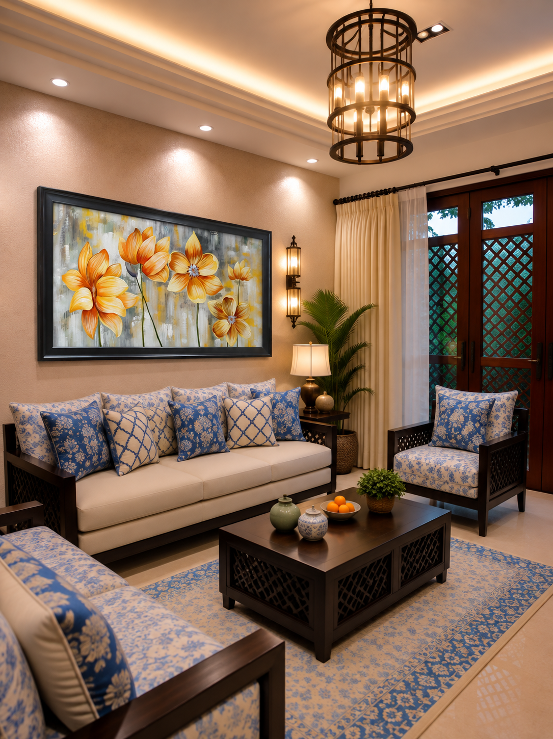 Floral Canvas Wall Art shown in a room setting