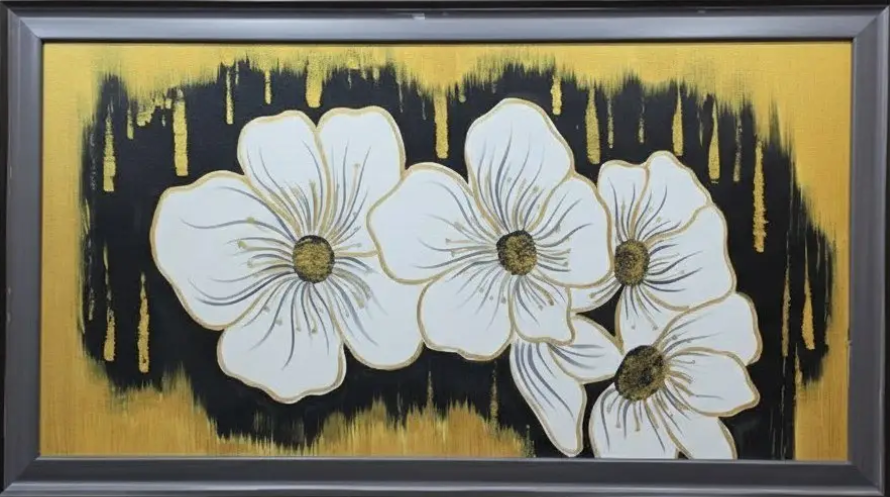 Floral Gold & Black Canvas, framed