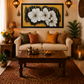 Floral Gold & Black Canvas shown in a room setting