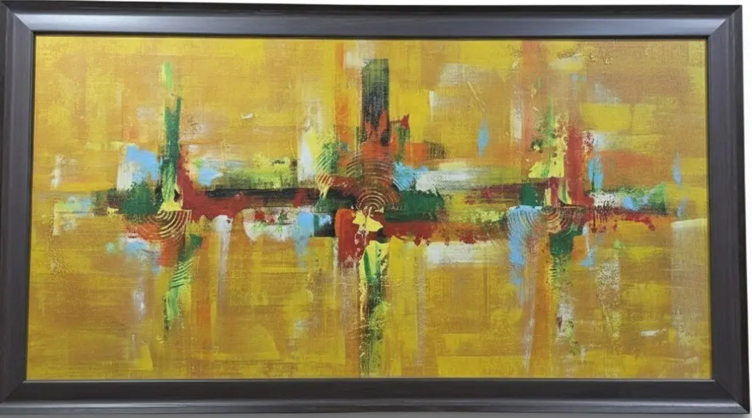 Golden Abstract Cross Canvas, framed