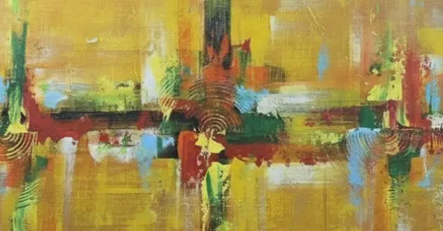 Golden Abstract Cross Canvas, brushwork detail