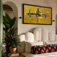 Golden Abstract Cross Canvas shown in a room setting