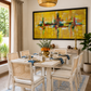Golden Abstract Cross Canvas shown in a room setting
