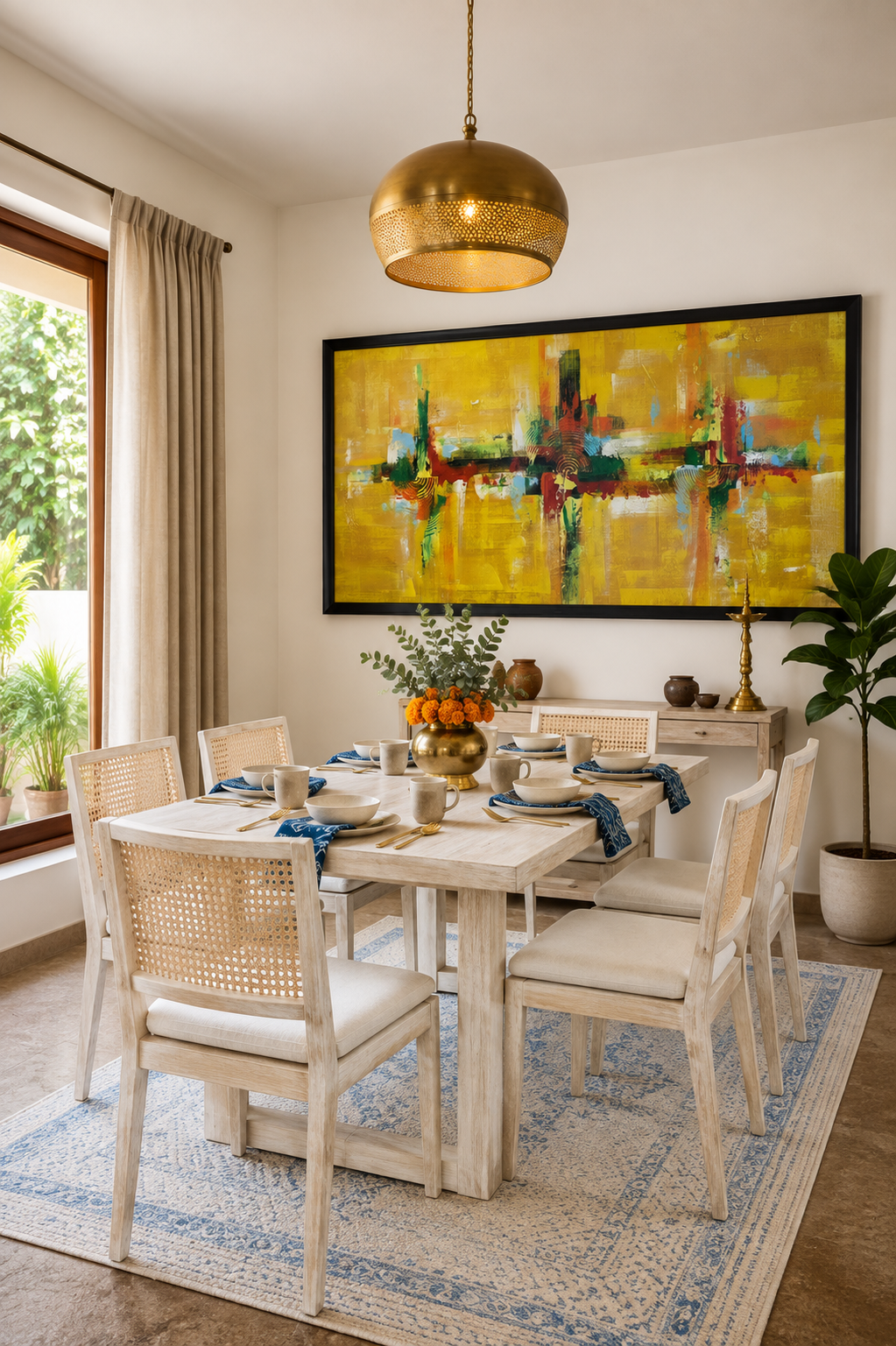 Golden Abstract Cross Canvas shown in a room setting