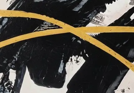 Golden Arch Abstract Canvas, brushwork detail
