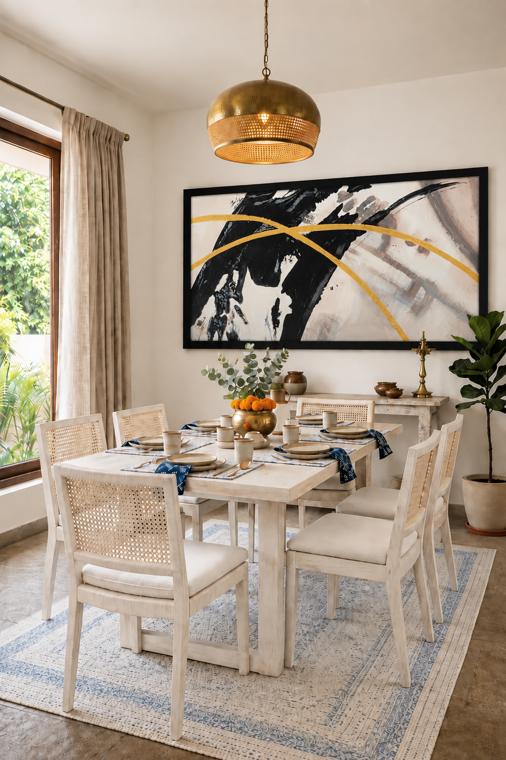 Golden Arch Abstract Canvas shown in a room setting