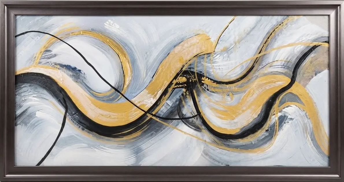 Golden Flow Abstract Canvas, framed