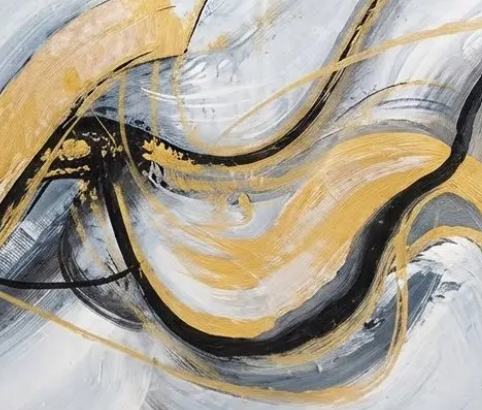 Golden Flow Abstract Canvas, brushwork detail