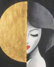 Golden Lady Silhouette Art, brushwork detail